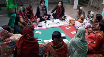 CDC conducting a survey. They use various innovative qualitative survey tools like Chappati, placards, etc.